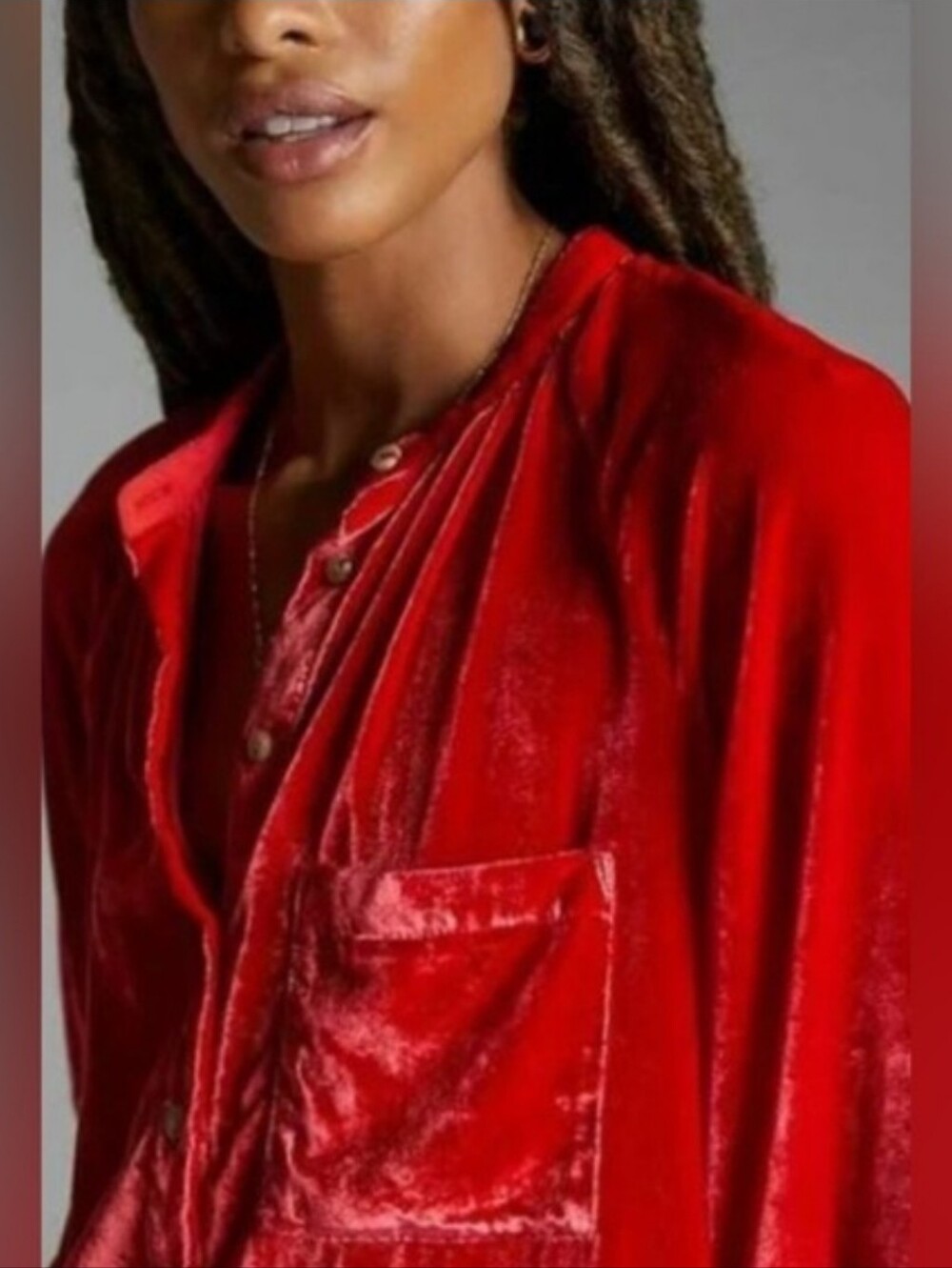 Pilcro Red Velvet Button-Down Shirt Holiday Parth Whimsigoth Going Out Size Lg. - Picture 5 of 15